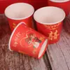 Taza Pequeña de Papel Desechable para Boda Roja Palabra Feliz Taza de Degustación Taza Pequeña para Brindis Engrosada Mini Tamaño Pequeño Taza de Papel
