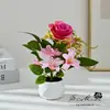 Bonsái Pequeño de Rosa Creativa Flor Artificial Adornos de Decoración para el Hogar Accesorios para Fotografía Flores Artificiales Flores Artificiales Plantas Artificiales en Maceta
