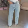 Roupas Femininas Amazon Europeias e Americanas Transfronteiriças Jeans com Strass Hotfix Feminino Calças Retas de Cintura Alta Sexy Longas Venda por Atacado
