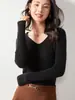 Tejido de Punto de Cachemira para Mujer con Cuello en V de Manga Larga Prendas de Punto Versátiles para Usar por Debajo 26 Otoño e Invierno Nuevo Tejido de Punto Suave y Amigable con la Piel
