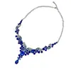 Conjunto de Colar e Brincos Retro com Strass Azul para Mulheres, Luxo Acessível Elegante Colar, Vestido de Noite de Filha de Socialite, Acessórios de Noiva