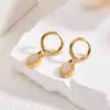 Aretes de Acero Inoxidable con Piedra Ojo de Gato Dorado, Joyería de Oreja Exagerada Vintage, Aretes de Botón Florales de Perla Retro de Lujo Ligero para Mujer