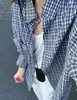 Camisa a Cuadros Azules de Manga Larga para Mujer Primavera, Verano y Otoño Nueva Camisa Protectora Solar Estilo Perezoso Holgada Versátil Top Chaqueta Delgada