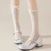 Estilo Japonés Primavera y Verano Delgados Encaje Dulce Lazo de Nailon Perla Seda Brillante Jk Calcetines de Tubo Medio Antishock para Niños