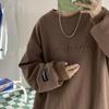 Sudadera para Hombre Otoño Nueva Waffle Letra Sello de Acero Camiseta de Manga Larga Holgada Casual Versátil Estilo Hong Kong Cuello Redondo Chaqueta