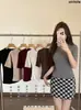 362# Blusa Redonda de Manga Media con Estampado de Lunares Otoño/Invierno Elegante con Almohadillas en el Pecho Diseño Pequeño con Sentido de la Moda Camiseta Ajustada para Mujer