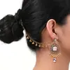 Venta Directa de Fábrica del Nuevo Conjunto de Dos Piezas de Aretes y Cadena para Oreja Estilo Bohemio de Lujo Ligero Retro con Flor, Perla y Borla de Pedrería