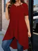 2025 europea y americana transfronteriza de mujer manga corta cuello redondo casual dobladillo asimétrico color liso vestido largo tipo camiseta