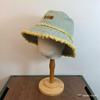 Sombrero de Pescador de Mezclilla Lavada con Borde Crudo y Etiqueta de Madera Retro Sombrero de Sol para Viajes al Aire Libre Primavera y Verano Sombrero de Cuenca Pequeña que Muestra la Cara