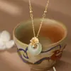 Colar Prata de Lei S999 Folha de Ginkgo Jade Hetian Fivela da Paz Feminino Novo Estilo Chinês Retrô Temperamento Artístico Corrente para Clavícula de Nicho