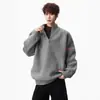 Suéter listrado color-block com zíper parcial e gola alta, estilo old money, unissex, modelagem solta, casual, malha plus size para outono e inverno