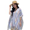 Ropa de Abrigo para Viaje Ropa Europea y Americana Rayas de Colores Estilo Étnico Tejido Chaleco Chal con Borlas Chaleco Chaleco Grande con Borlas
