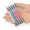 Caneta de silicone para arte em unhas multifuncional com revestimento em relevo, pó de espelho mágico esculpido, caneta de cola em bastão de gradiente, caneta de pressão de adesivo de duas pontas