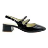 Sandálias Mary Jane femininas de fábrica com calcanhar aberto, couro envernizado, salto grosso, bico quadrado francês, couro genuíno, cor e tamanho personalizáveis