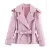 2026 AliExpress Ropa de Mujer Estilo Europeo y Americano Transfronteriza Serie de Color Sólido Chaqueta Corta con Cinturón Ropa de Abrigo