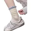 Calcetines de estilo dulce de 4 colores, nuevos colores de moda con bloques de color y estampado oscuro de corazón apilados, calcetines apilados de burbujas dulces de estilo japonés de color contrastante de moda
