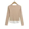 Top Sexy com Design Falso Duas Peças para Garota Popular, Manga Longa com Color-Blocking Único, Ajuste na Cintura, Patchwork Slim-Fit, Estilo Tendência