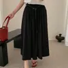 Falda Larga Plisada Fresca y Transpirable para Mujer, Falda de Cintura Alta con Cordón, Corte A con Dobladillo Ancho, Estilo Coreano, Estilo Perezoso, Falda de Trabajo