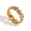 Moda Europeia e Americana Nicho Design Retrô Pulseira Aço Inoxidável Banhado a Ouro 18K Flor Cheia Diamante Micro-incrustado Anel Margarida
