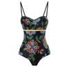 Traje de baño de una pieza para mujer, nuevo estilo europeo y americano 2025, ajustado, estampado retro, con varillas, copa rígida, falda larga, sexy