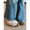 Versión de Cuero Suave~Pantuflas Peludas de Suela Gruesa para Mujer, Pantuflas de Algodón Perezosas sin Talón, Zapatos Retro de Felpa con Punta Cerrada Estilo Birkenstock