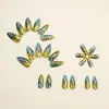 Uñas Portátiles con Estampado de Leopardo Cat-Eye Degradado Azul y Amarillo Dulce Fresco Chica Picante Manicura Larga Almendra Y2K Personalizadas Acabadas Uñas Postizas