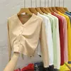 Chaqueta Cardigan de Punto con Cuello Corto para Mujer, Nuevo Estilo Otoño, Suéter Exterior Negro, Top Básico de Manga Larga