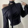 Corea del Sur Dongdaemun Sentido del Diseño Satín Delgado Camisa Camiseta Mujer Nicho Elegante Cuello Diagonal Ajustado Superior Moderno