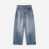 APO Menswear Marca de Tendência Streetwear Transfronteiriça Jeans Masculino Perna Reta Solto Calças Longas Americanas High Street Lavadas Desgastadas Masculino