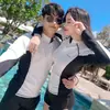 Traje de buceo de neopreno para pareja de una generación, cremallera dividida, manga larga, traje de surf de tres piezas para mujer, traje de baño de pareja de dos piezas para hombre