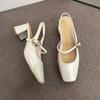 2025 Nueva Primavera y Verano Estilo Francés Tacón Grueso Tacones Altos Sandalias de Punta Zapatos de Mujer Punta Cuadrada Zapatos Mary Jane