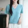Blusa Feminina de Tricô Fino com Manga Curta 2026 Verão Nova Moda Casual Cor Sólida Camisa Camada Base Tendência