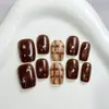 Patrón de Estrella Chapado en Oro Estilo Nuevo Lunares Melard Caramelo Uñas Cortas Arte de Uñas Removible Producto Terminado Al Por Mayor Gama Alta Portátil Belleza