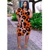 2024 Nova Saia Midi Solta de Tamanho Grande com Estampa de Leopardo e Gola V, Vestido Casual de Verão para Mulheres