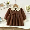 Vestido Suéter para Niña Otoño/Invierno Nuevo Estilo Cuello Invertido Lazo Tejido Vestido Princesa Versión Coreana Ropa de Año Nuevo Roja para Bebé Niña