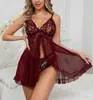 Pijama de Camisola de Encaje con Cuello en V Set Multicolor Lencería Sexy Venta al por Mayor Amazon Suministro Transfronterizo Estilo de Malla
