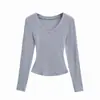 Camiseta de Manga Longa com Decote em V Estilo Puro Desejo para Mulheres 2026 Nova Coleção Primavera e Outono Skims Slim Fit Curta Cor Sólida Camisa Básica