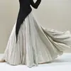 Otoño/Invierno 2026 Nueva Falda Plisada para Mujer Cintura Alta Arrugada Dobladillo Ancho Falda Línea A Falda Retro de Pana de Longitud Media