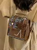 Bolso Transfronterizo para Mujer Otoño e Invierno Nuevo Bloque de Color Retro Estilo Británico Cuadros Doble Correa de Hombro Estilo Universitario Chica Mochila Pequeña Multiusos