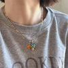 Pingente de flor pequena colorida estilo primavera e verão, corrente de clavícula, colar com pingente de maçã vermelha fofo para mulheres, acessórios