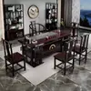 Mesa de Té de Madera Maciza China de Gama Alta de Palo de Rosa, Combinación de Mesa de Té y Sillas, un Juego Completo para Oficina, Hogar Antiguo, Sala de Estar, Kung Fu