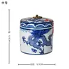 Tarro de Almacenamiento de Té de Porcelana Azul y Blanca de Jingdezhen con Patrón de Dragón y Tapa con Cierre de Cobre, Tarro de Almacenamiento para Mesa de Té Estilo Chino, Tarro de Cerámica, Tarro de Té