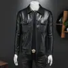 Jaqueta de couro masculina, novo estilo outono e inverno, casaco de couro com gola reversa, jaqueta de couro casual biker com padrão trançado juvenil, versão coreana slim fit roupas masculinas