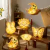 Linternas de Madera para Niños del Festival de Mediados de Otoño, Linternas de Flores Luminosas de Conejo Portátiles Estilo Antiguo, Pequeños Regalos Hechos a Mano del Festival de Mediados de Otoño