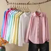 Ropa de Verano 2025 Color Sólido Color Algodón de Azúcar Lavado Cardigan para Mujer Camisa de Manga Larga Tops Venta al por Mayor