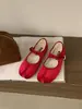 Retro Ano Novo Vermelho 2026 Primavera Francês Doce Veludo Bico Quadrado Baixo Sapatilhas Vermelhas Sapatos Mary Jane