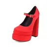 Nuevos zapatos de plataforma de tacón alto gruesos de doble capa, tela de satén, zapatos de primavera y otoño de una sola pieza 33-43 Zapatos de comercio exterior de Amazon