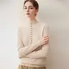 2026 Otoño/Invierno Nuevo Estilo Cuello Medio Alto Medio Abierto Tejido de Punto Manga Larga Color Sólido Holgado Suéter Superior Base para Mujer