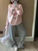Sudadera Chic con Cuello Cruzado Off-Shoulder de Manga Larga para Mujer, Estampado de Gatito Dulce y Lindo, Versátil para Otoño, Top Holgado Ins