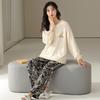 Pijamas de algodón con cuello redondo y manga larga para mujer, ropa informal de primavera y otoño, con dibujos animados, para el hogar